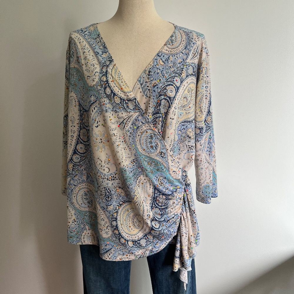 Brittany Black - Blue Paisley Long Sleeve Blouse